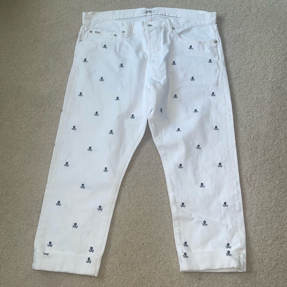 RALPH LAUREN/POLO Hampton relaxed SKULL & COSSBOW pattern jean ~